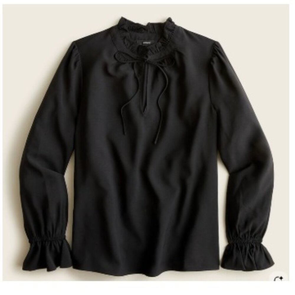 NWT J. Crew Gathered Ruffle Drapey Top, Black | Size Small